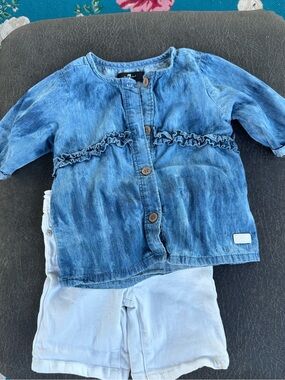 Denim-Style Blue Girls' Button-Front Top - white shorts 3t